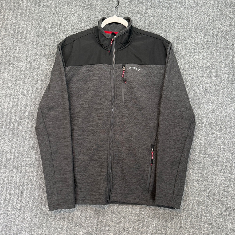 Orvis‎ Full Zip Up Jacket Mens Medium Gray Hybrid Knit Fleece Sweatshirt Jacket